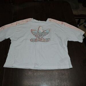 New Adidas White Pink Crop Top Pants Outfit Size Girl's 13/14 Years